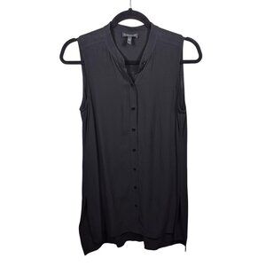 Eileen Fisher Top Womens S Petite Black 100% Silk Tunic Sleeveless Blouse Office